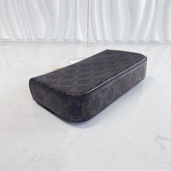 CELINE Triomphe Monogram Canvas Calfskin Leather Shoulder Bag - Picture 11 of 12